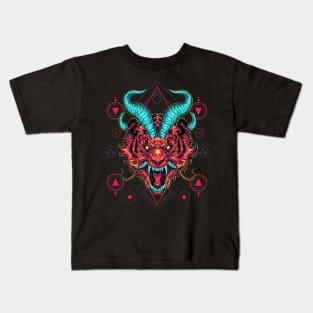 Tiger with horns Sacred Geometry Kids T-Shirt